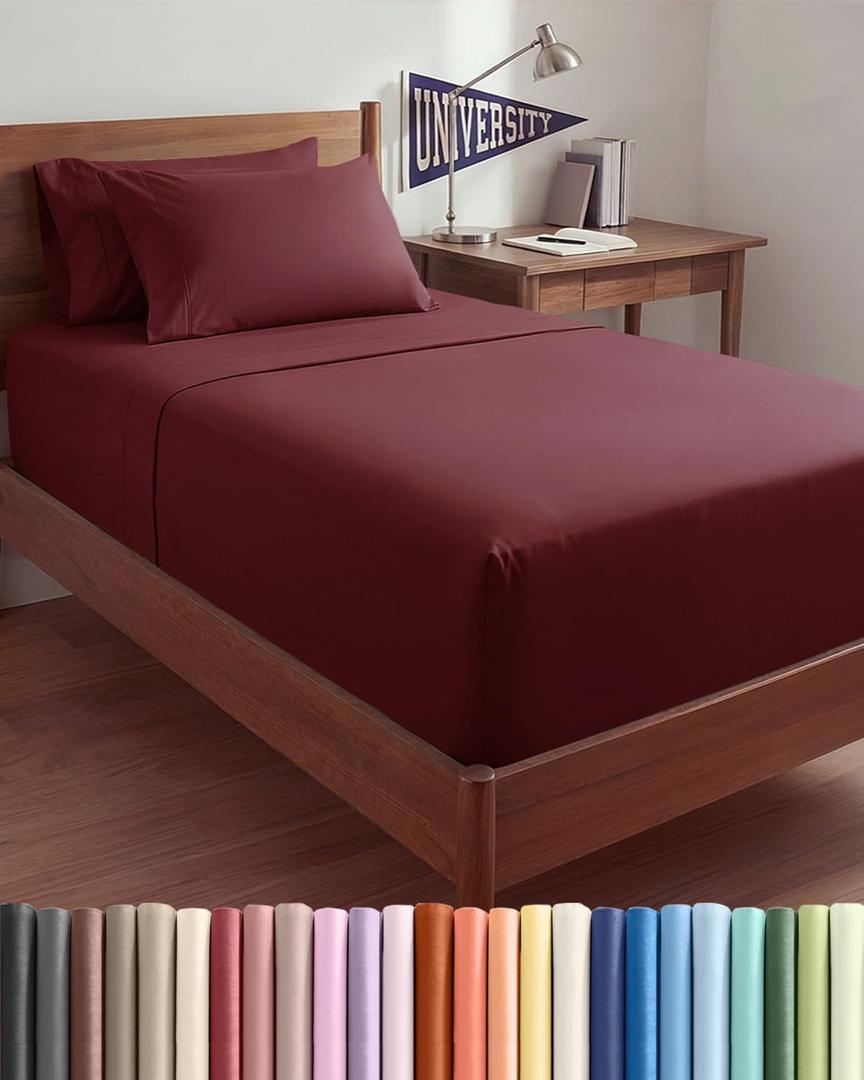 Extra Deep Twin XL Sheet Set - 4 Piece Breathable and Cooling Sheets - Hotel Luxury Bedding for Women, Men, Kids & Teens - Easy Secure Fit - Soft, Wrinkle Free & Comfy - Extra Deep Pockets - Burgundy