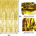 2PCS 3' X 8' Black and Gold Metallic Tinsel Foil Fringe Curtain Backdrop for 2023 New Years Eve, Halloween Party, Graduation Decoration