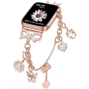 Minyee Bling Bands Compatible with Apple Watch Band 38mm 40mm 41mm, Stainless Steel Diamond Sparkle Jewelry Bracelet Women with Bow Connector Interchangeable Charms for iWatch Series SE/ 7/ 6/ 5/ 4/ 3/ 2/ 1