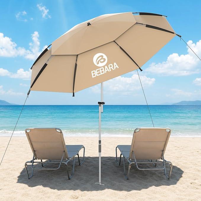 Bebara 7FT Above Ground Pool Umbrella – 360° Tilting Double-Layer Canopy & Height Adjustable, UPF 50+ Sun Protection for Above Ground Pools, Patio, Beach & Outdoors