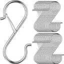 24 PCS S Hooks for Hanging with Safety Buckle, 3.5 inch Heavy Duty Metal S Shaped Hooks for Kitchen Utensil, Cups, Pots, Plants, Bags, Hats (Silver)