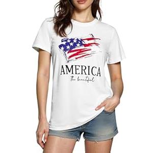 koufland White Flag Tshirts for Women Patriotic Print Graphic Tees Casual Short Sleeve Crewneck Summer Tops, White America, XX-Large