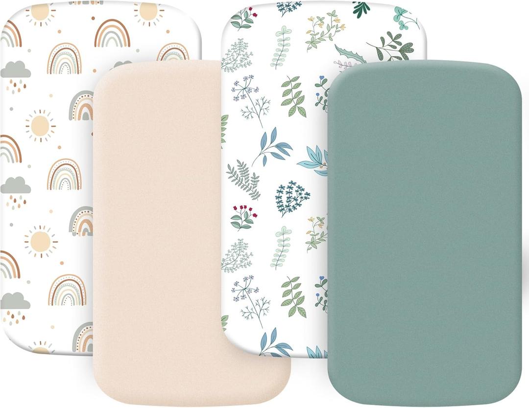 4 Pack Bassinet Sheets Compatible with 20" x 35" Newton, Jimglo 3 in 1, HARPPA and Larex 3 in 1 Baby Bassinet, Soft and Skin-Friendly, Mint Green and Color Rainbow