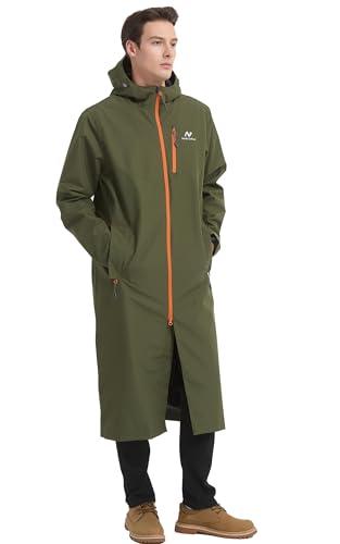 NORDIC OUTLAND Rain Jacket Men,Waterproof Breathable Long Raincoat with Hood Mesh Lining,Windbreaker for outdoor activities (US, Alpha, Large, Regular, Regular, Army Green B (Xtra Long))