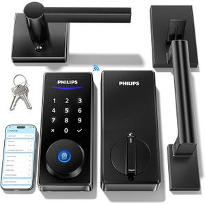 Philips Wi-Fi Smart Lock with Handle, WiFi Keyless Entry Keypad Door Lock with Handle, Front Door Deadbolt Set, Fingerprint Unlock, PIN Code Unlock, Auto Locking, App Remote Control, Bulit in WiFi