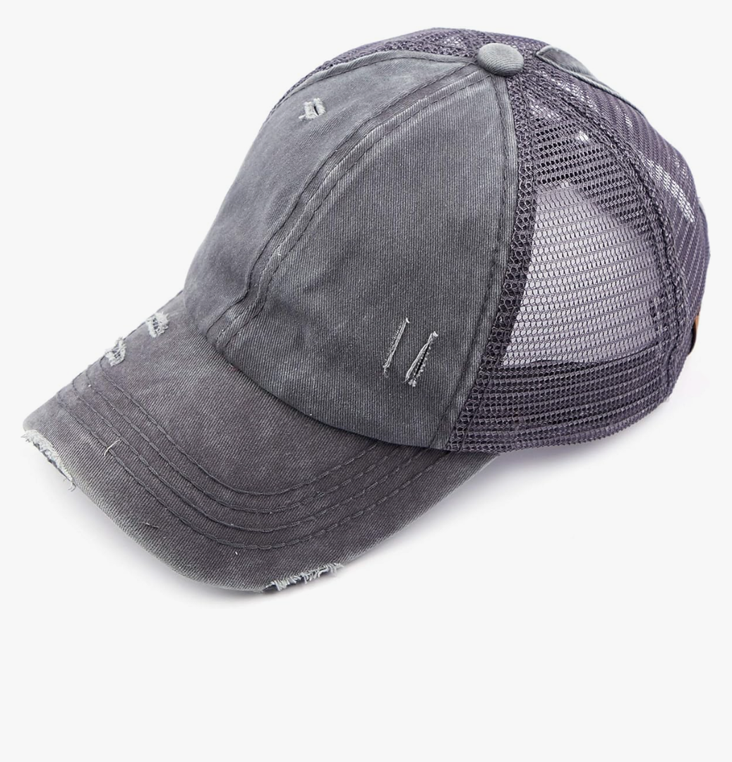 C.C Hatsandscarf Exclusives Washed Distressed Cotton Denim Ponytail Hat Adjustable Baseball Cap (BT-12) (BT-13)