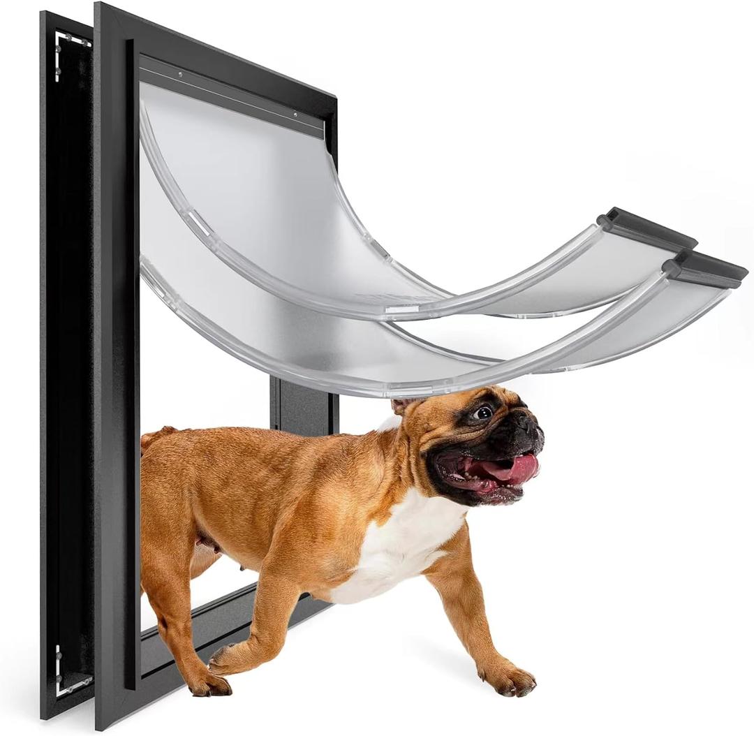 Aluminum Large Dog Door for Exterior Doors, Cutout Size 12.2''W x 18''H, Heavy Duty for Extreme Weather, Energy-Saving, Easy to Assemble, Dog Door for Dogs Up to 100 lbs, Lockable Black (L)
