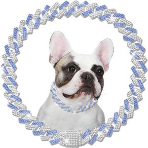 Metal Diamond Dog Chain Dog Training Chain with Secure Buckle Pet Collars for Large Medium Dogs (26in, Blue white)