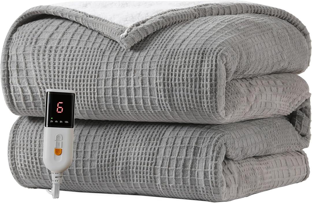 Heated Blanket Electric Blanket Throw 50''X60''-Heating Throw with 6 Heat Settings-2-10 Hours Auto Off,ETL Certified,Machine Washable (Grey)