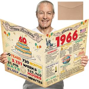 2 x Cool 60th Birthday Card Gifts for Women Men, Happy 60th Birthday Decoration for Mom Dad, Gifts for 60 Year Old Woman Man