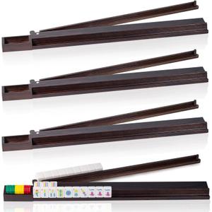 4PCS Mahjong Racks,21 Inches All-in-One Wooden Mahjong Racks with Pushers for Mahjong, Mexican Train,Dominoes,Includes Magnetic Chip Box (21-in)