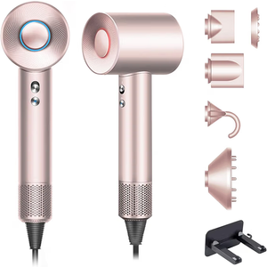 Brushless Powerful Hair Dryer, 1600W 110,000 RPM Fast Drying High Speed Blow Dryer with Negative Ion Technology, Portable Lightweight with Diffuser and Nozzle for Home Salon Travel, Pink