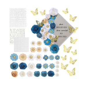 43 Pcs Graduation Cap Decorations Kit Includes Artificial Flowers Faux Flower Heads 3D Butterfly Stickers Pearl Rhinestones Glitter Stickers for Grad Cap Topper DIY Graduation Gift(Blue)