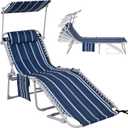#WEJOY Folding Beach Lounge Chair, 5-Position Tanning Chaise Lounger for Adults with Canopy Shade for Outside Pool Sunbathing Outdoor Camping Patio (Shadeelite Canopy Blue White)