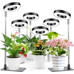 6 Pack Telescopic Grow Lights for Indoor Plants - 48 LED Full Spectrum Grow Lights for Indoor Plants, Height Adjustable Small Halo Grow Light with Base, 3 Selectable Light Sources