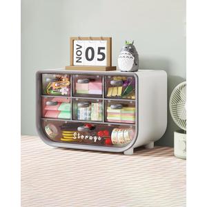 Desktop Multifunctional Organizer Dormitory Cosmetic Stationery Large Capacity Organizer Leather Band First Jewelry Transparent Box Gray LCC539-02