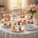Dandat 4 Pcs 3 Tier Tea Party Cake Stand Floral Ceramic Cupcake Display Round Porcelain Cupcake Dessert Tower Tray Pastry Serving Tray Platter for Tea Party Wedding Birthday, 4 Designs