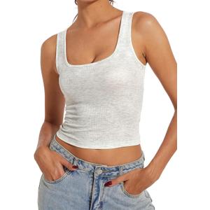 AnotherChill Women's Ribbed Crop Tank Tops, Scoop Neck High Back Shirt (XS)