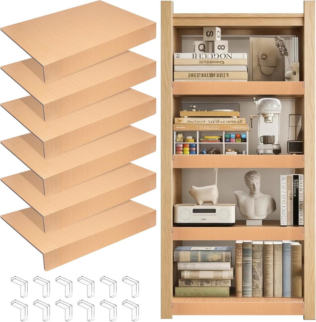 Wire Rack Covers for Shelves, 6 Pack 33 x 16in Wires Shelf Ccover for Pantry Waterproof PVC Wood-Look Shelves Cover for Cabinet Kitchen Bathroom Shelving Decoration