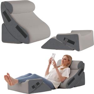 5Pcs Wedge Pillow Set for After Surgery, Orthopedic Bed Wedge Pillow Set for Post Surgery, Acid Reflux Relief, Sleeping, Back Pain Relief, Adjustable Back Pillow for Bed Sitting up, Grey