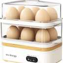 Evoloop Rapid Egg Cooker Electric 12 Eggs Capacity, Soft, Medium, Hard Boiled, Poached, Omelet Maker Egg Poacher & Vegetable Steamer, BPA Free Traywhite