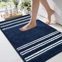 Bathroom Rugs 20x32 Extra Soft Absorbent Bath Mat Chenille Non Slip Shower Mat Rubber Backing Machine Washable Bath Mats for Bathroom Shaggy Blue Bath Rugs for Tub, Hallway