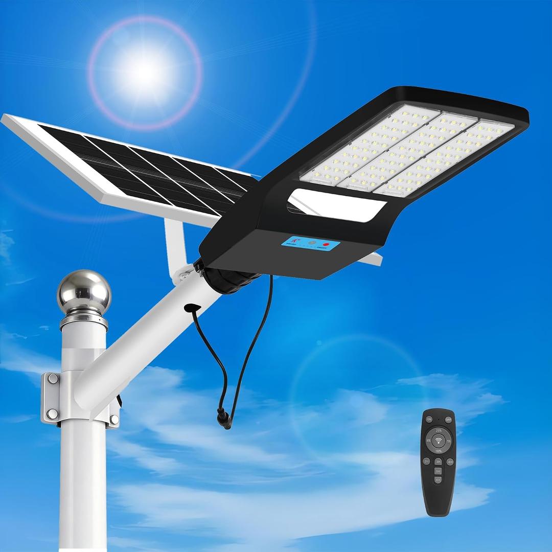 VISLOGeya Solar Street Light 20000LM, Solar Flood Lights Outdoor,IP67 Waterproof, Dusk to Dawn + Motion Sensor, Remote Control, Easy Install for Yard/Garage/Parking Lot (1 Pack)