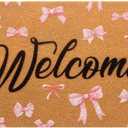 Tinideya Black Welcome Coir Doormat Outdoor Cute Welcome Floor Mats Non-Slip Entrance Door Rugs for Front Door Porch Party Outdoor Entryway Decor, 17 x 30 Inch