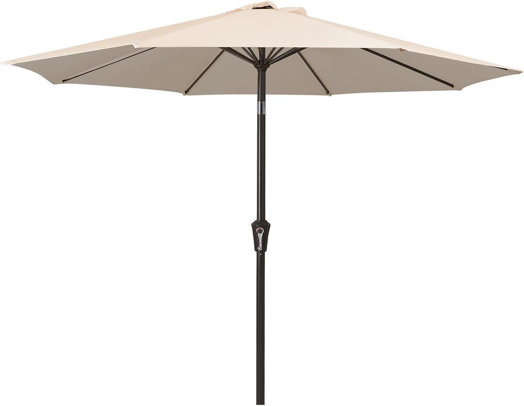 MEWAY 9ft Patio Umbrella Outdoor Table Umbrellas with Push Button Tilt and Crank, Market Umbrella 8 Sturdy Ribs for Deck, Garden, Pool and Backyard, Beige