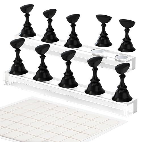 Nail Stands Acrylic Art Stuff, Press on Nail Stand Magnetic Tips Practice Holder Reusable Adhesive Putty for DIY Painting 2 Pack Set of 5 Pieces, Black