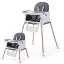 3 in 1 Baby High Chair,Adjustable Convertible Infant Baby Feeding Chair Booster for Eating with Detachable Double Tray,5 Point Harness,Deep Gray