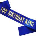 100th Birthday King Sash for Men, Royal Blue Birthday Sash for 100th Bday Party Supplies, Gifts for Men Bday Party Favors