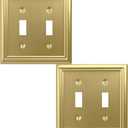 OKAWYC Double Toggle Light Switch Cover Adler Metal Wall Plate, 2-Pack Brushed Brass 2 Gang, for Light Switch Cover Decorative Wallplate, Durable