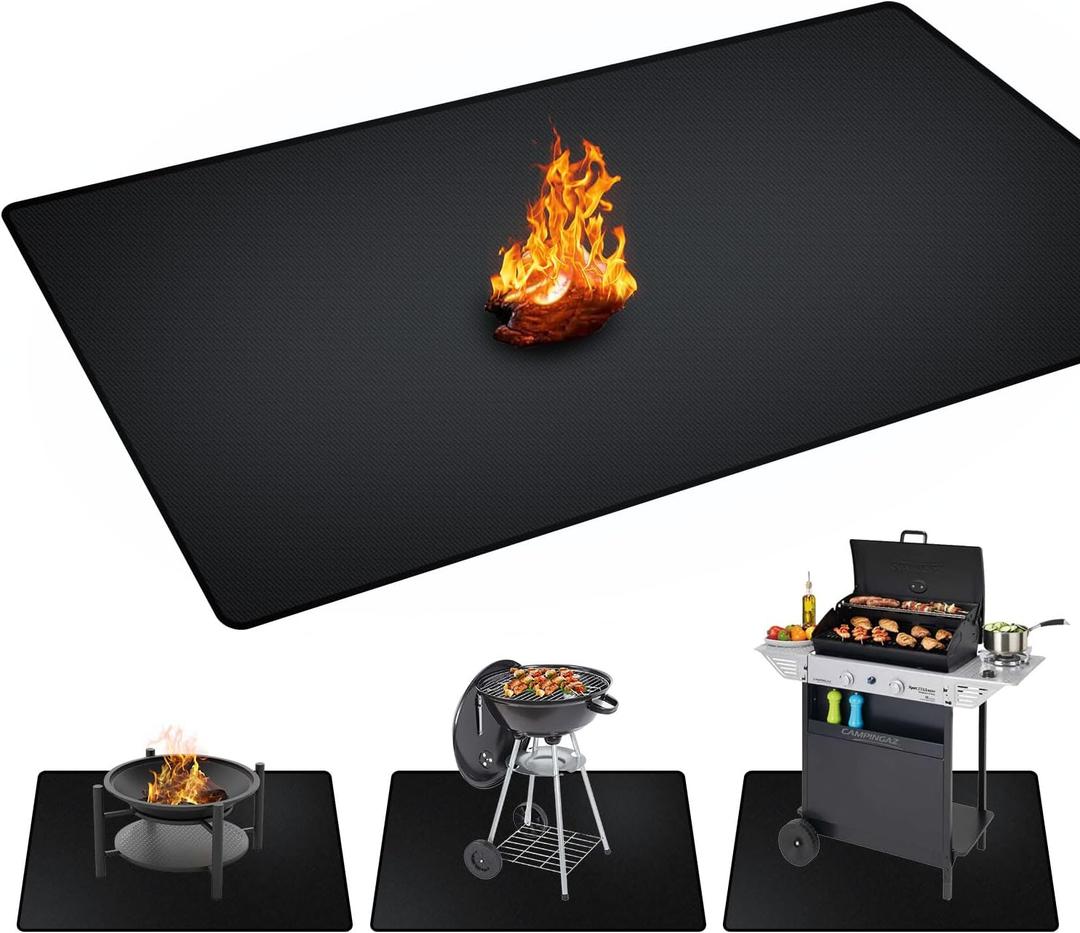 60 x 40 inch Under Grill Mats for Outdoor Grill, Double-Sided Fireproof, Oil and Waterproof Protective Mat for Grass and Deck, Outerdoor BBQ Fire Pit Fireplace Mat
