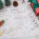 24 Pcs White Boxed Christmas Poinsettia Flowers Set, 16 Pcs Artificial Poinsettias with Clips, 8 pcs Glitter Christmas Tree Ornaments Berry Stems for Wedding Home Holiday Xmas New Year Decorations