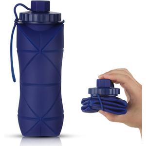 Silicone Collapsible Water Bottles,Lightweight Reusable Leakproof For Traveling Camping Hiking Cycling Sports Outdoor,Foldable Portable Travel Water Bottle 600ML Dark Blue 1Pack.