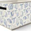Nogrit Coquette Blue Bow Beach Storage Bins Box, Toybox for Girls, Preppy Coastal Seashell Foldable Baskets Organizer Container with Handles for Girls Bedroom Dorm Bathroom Clothes Toys Books