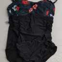 Aqua Eve Womens Plus Size One Piece Swimsuit- Tummy Control Bathing Suit Full Coverage Swimwear (Floral and Black)