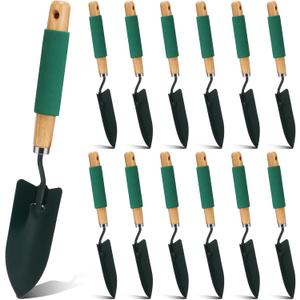 Lasnten 12 Pcs Small Gardening Tool Shovel Digging Trowel Wood Handle 14 Inch Garden Flower Planting Tool for Community Lawn Farm Flower Seed Plant Planting Weeding Indoor Plant Care
