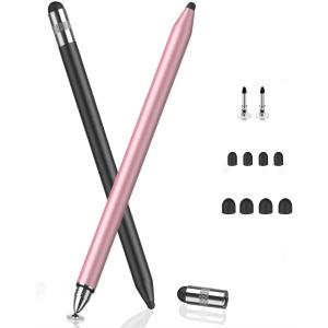 MEKO 3 in 1 Stylus Pens for Touch Screens, High Sensitivity & Precision Capacitive Stylus for Apple iPad iPhone Tablets Samsung Galaxy All Universal Touchscreen Devices (2 Pack-Black/Rose Gold)