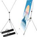 2 Pack X Frame Banner Stand Fits Any Banner Adjustable Size 23"X63" to 32"X78" with Portable Retractable Carrying Bag, Customize Stand for Trade Show Exhibition Market and Store Display,Silver