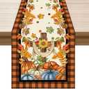 2 x XCHI Fall Cross Pumpkin Maple Leaves Plaid Table Runner Table Decoration for Kitchen Dining Dinner Thanksgiving Autumn Home Decor 13x120 Inch (Orange and Black)