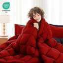 MUXHOMO 7 Pieces Queen Comforter Set, Reversible Bed in a Bag Queen Size, All Season Bedding Set with Comforter, Flat Sheet, Fitted Sheet, Pillowcases & Shams, Red & Black