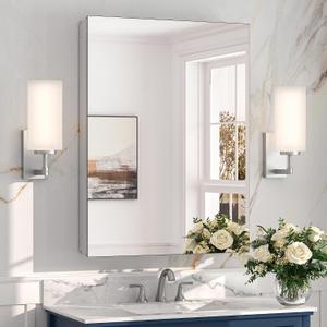 Keonjinn 24 x 32 Inch Silver Medicine Cabinet for Bathroom with Mirror, Assembly Required, Wall Mount or Recessed, Free Adjustable Shelves, Tempered Glass, Lightweight