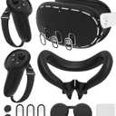 Silicone Cover Set Compatible with Meta/Oculus Quest 3 Accessories, Controller Grips, VR Shell Cover, Facial Interface Cover, Protective Lens Cover, Tempered Glass Lens Caps, Not Fit Quest 3S (Black)