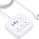 Power Bar Extension Cord- Flat Plug Power Strip and Outlets USB Charger Ports, Outlet Extender with Overload Protection, Wall Mount and Desktop Charging Station for Cruise Ship, Home, Office
