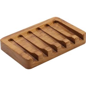 Soap Dish with Slanted Waterfall Design by HTB, Bar Soap Holder Teak Wood, Soap Saver for Shower, Bathroom, Sink, Kitchen and Countertop (1pcs)