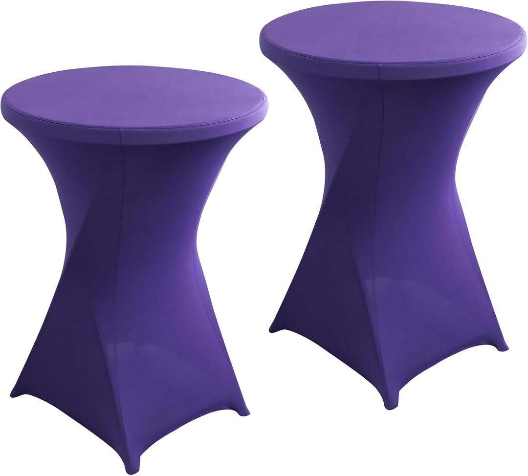 2Pack Dark Purple Spandex Cocktail Table Cover for Weddings Parties and Events 24x43 inch Elastic Round Tablecloth (Dark Purple)