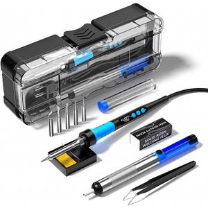 Soldering Iron Kit, 90W 110V LCD digital soldering gun12-in-1 Soldering Iron Kit ToolTemperature adjustable from 180-480C5 soldering tipssoldering wiresoldering pastesoldering pump (Sky Blue)
