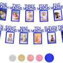 KatchOn, Glitter 1st Birthday Photo Banner - 2 Strings, 10 Feet | Pre Strung 1-12 Month Photo Banner for First Birthday Decorations Girl | Blue 12 Months Picture Banner for Happy Birthday Decorations